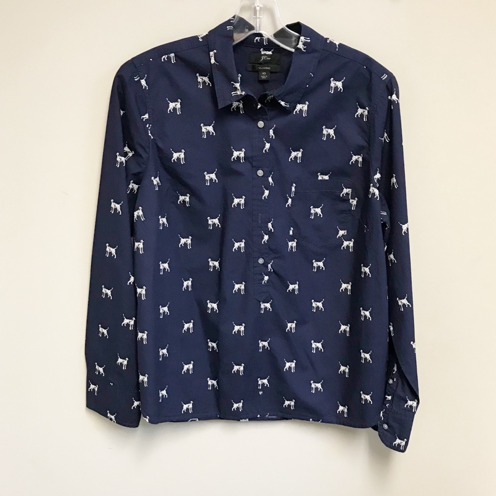 J. CREW Printed Popover shirt. Navy SZ 10